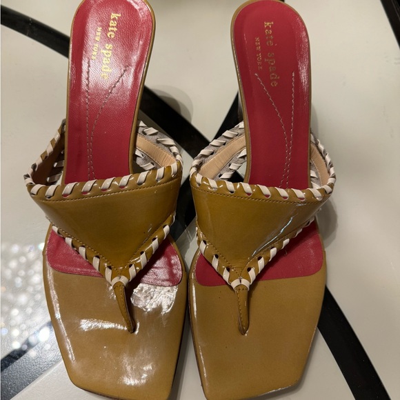 kate spade Shoes - Kate Spade Tan and Red Mule Sandals with Braided Trim